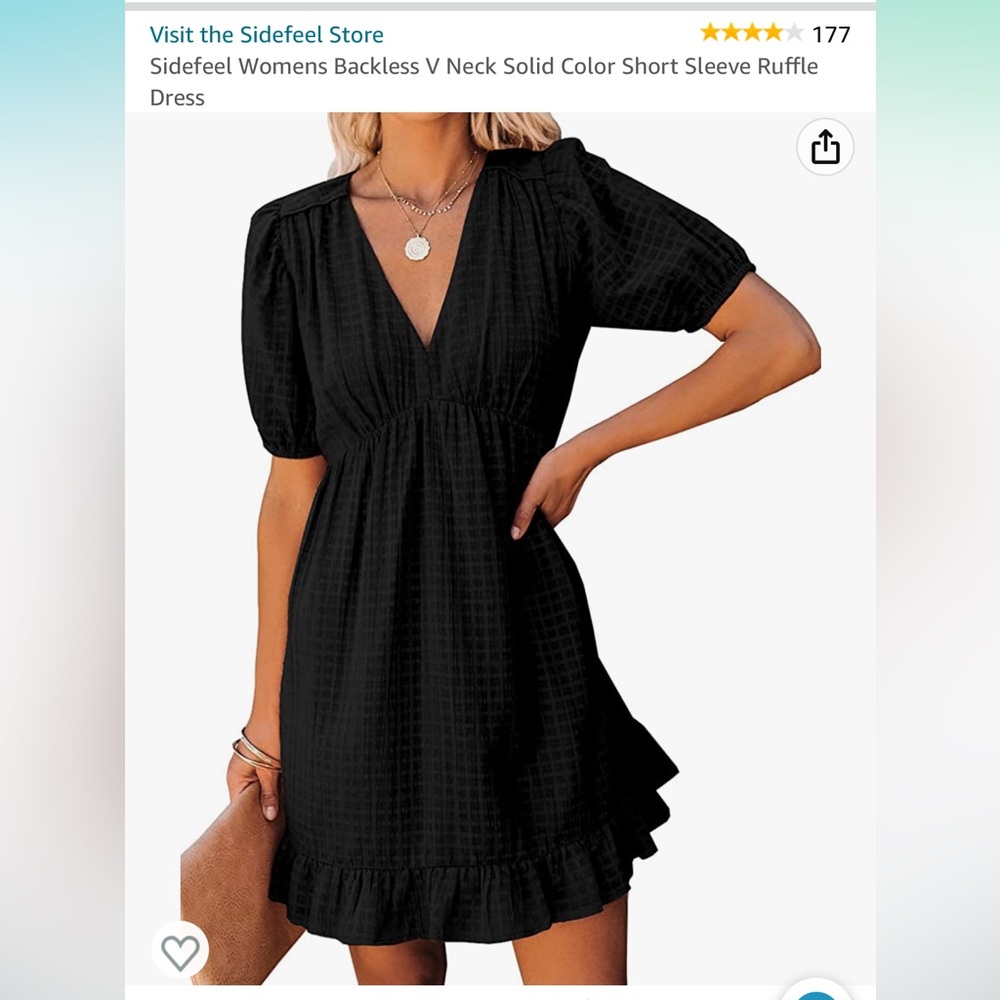 LBD little black dress, puff sleeve, tie with open back, v neck.